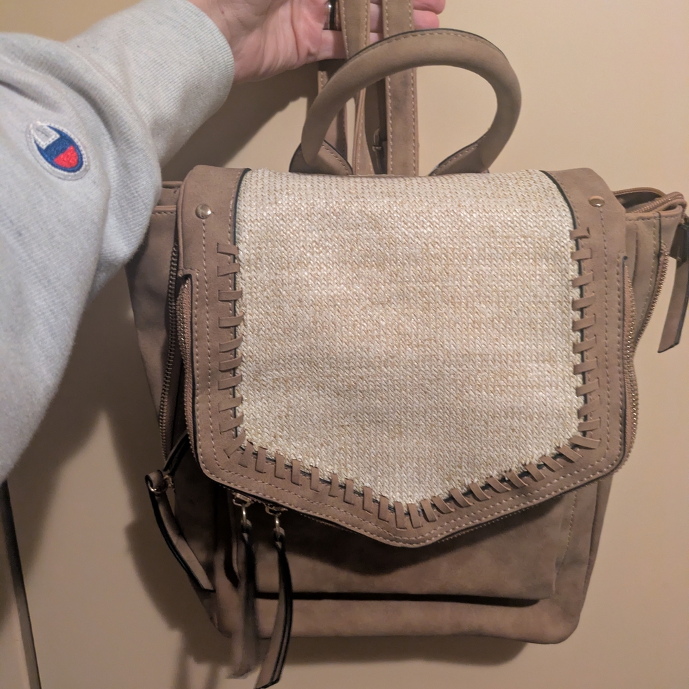 Taupe and Cream Women’s Backpack Purse - Stylish Everyday Bag